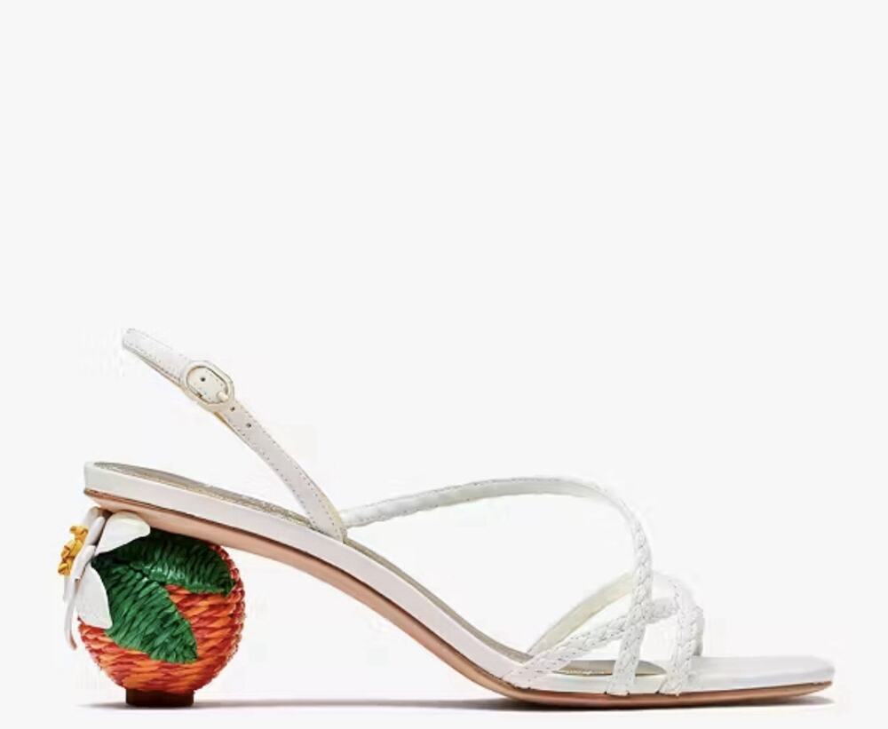 Kate Spade White Leather Valencia Orange Blossom Sandals Braid Straps